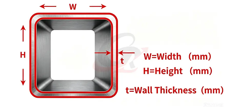 Stainless Steel Rectangular Tube Dimensions Diagram