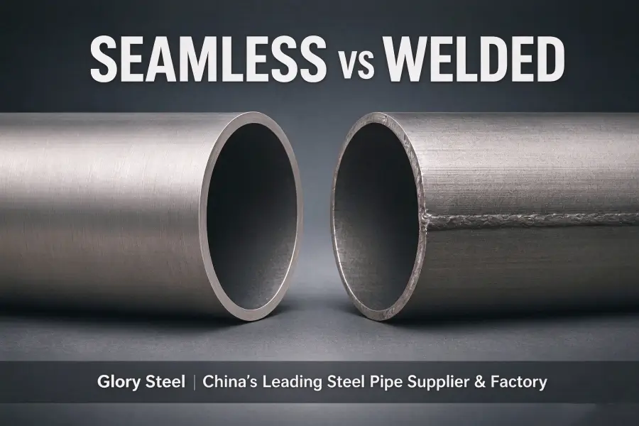Detailed views of welded pipes and seamless pipes